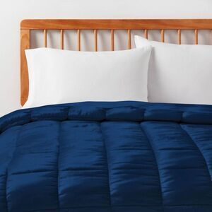 Twin/Twin Extra Long Puffer Box Stitch Comforter Navy Blue- Room Essentials